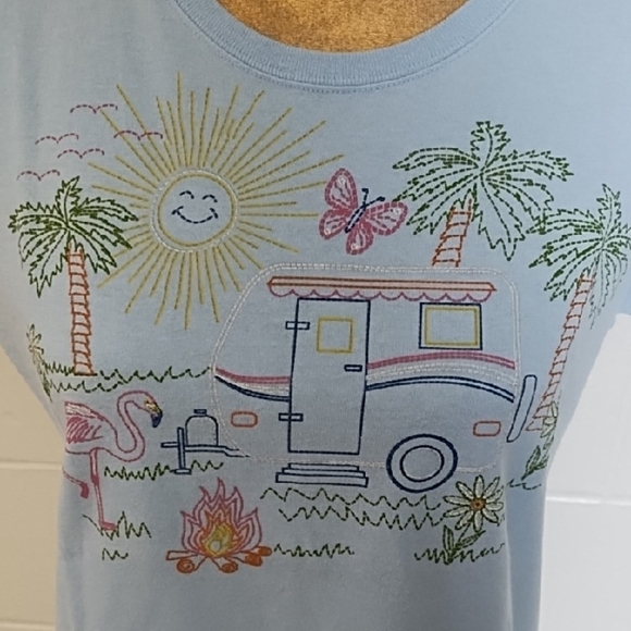 Blue Short Sleeve Tee with Retro Camper Graphic - Picture 2 of 10